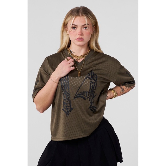 YoungLA Tops - Young LA 14 Jersey Womens Small Olive Green Athletic Top Shirt NWT